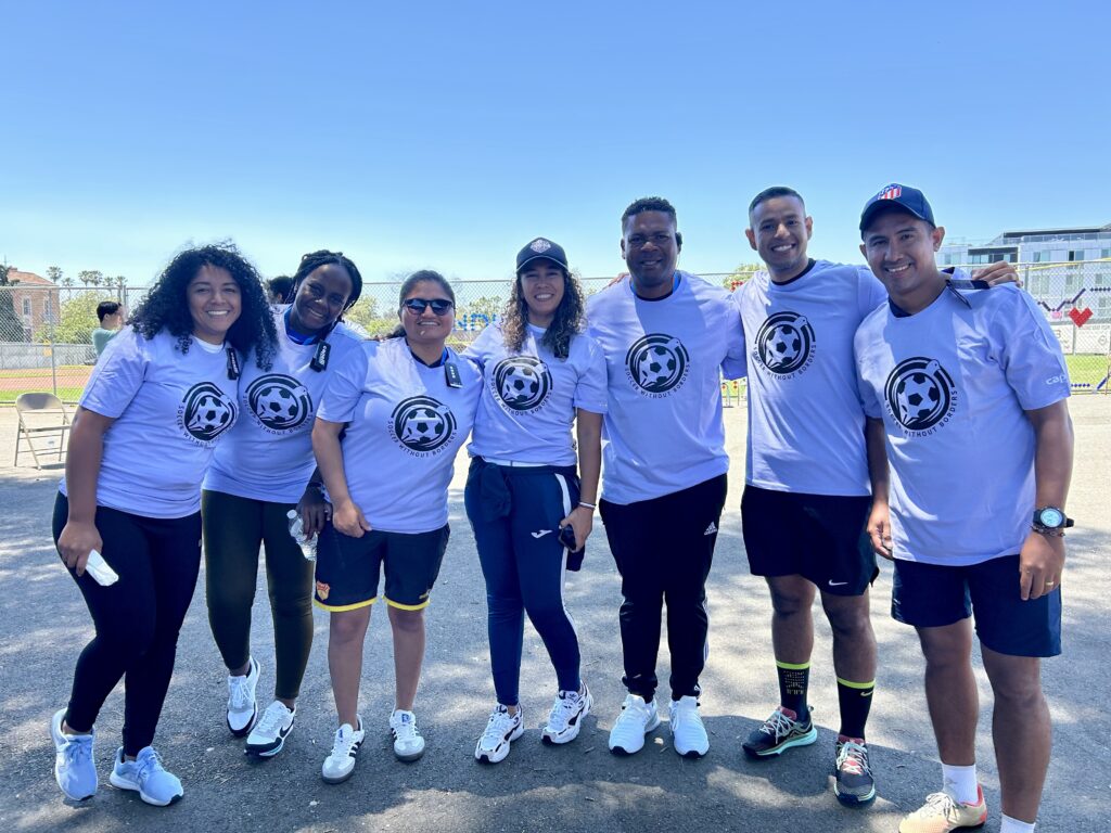 Seven soccer coaches from Ecuador at a Soccer Without Borders event in Oakland, CA.