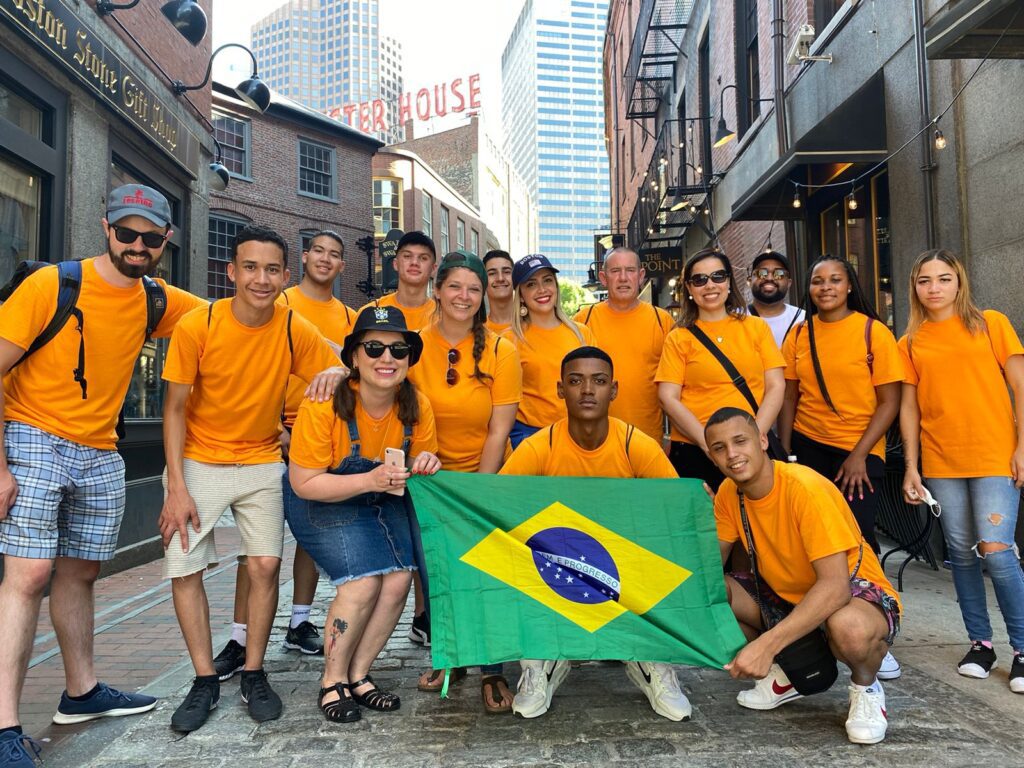 Brazil group with Brazil Flag in Boston, Massachusetts 